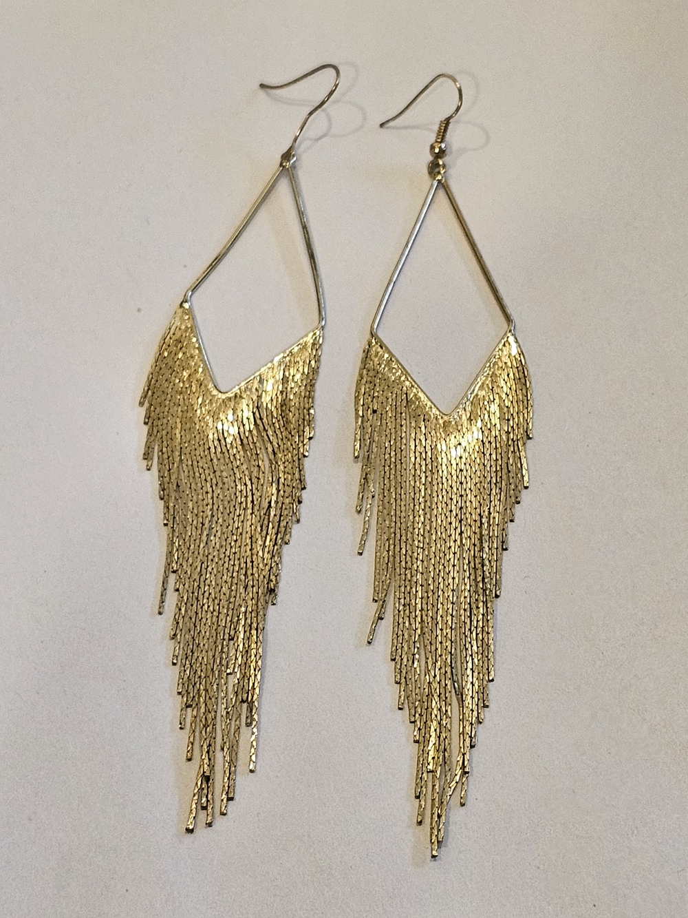 GUESS Gold Tone Linear Diamond Geometric Fringe Drop Earrings